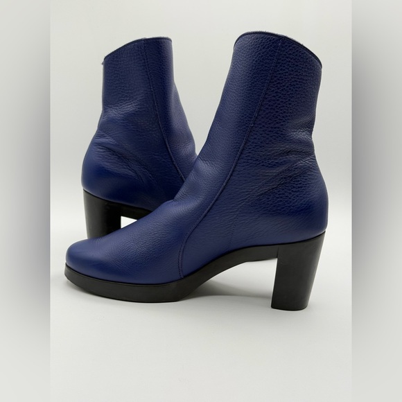 Arche Paris Royal Blue Leather Block Heel Ankle Boots Size 38/US 7 - Picture 13 of 16